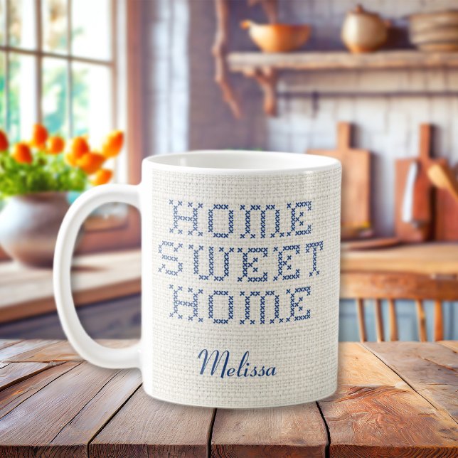 Rustic Faux Cross-Stitch Home Sweet Home Blue Coffee Mug (Rustic Faux Cross-Stitch Home Sweet Home Blue Coffee Mug
)