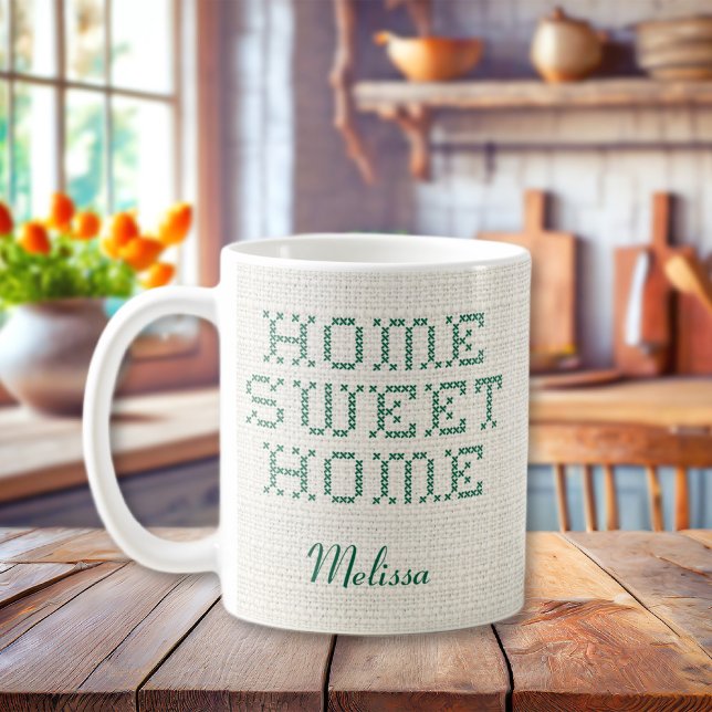 Rustic Faux Cross-Stitch Home Sweet Home Green Coffee Mug (Rustic Faux Cross-Stitch Home Sweet Home Green Coffee Mug
)