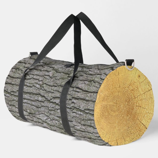 Rustic Faux Dry Wood Grain Tree Bark Duffle Bag (Left Corner)