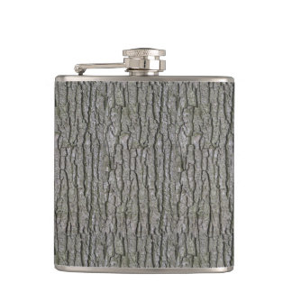 Rustic Faux Dry Wood Grain Tree Bark Hip Flask