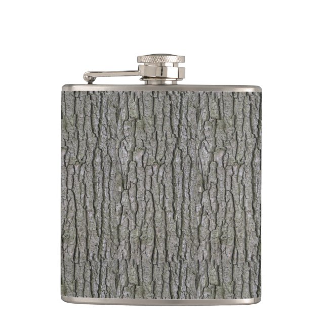 Rustic Faux Dry Wood Grain Tree Bark Hip Flask (Front)
