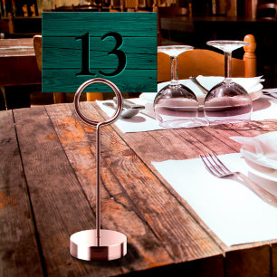 Rustic Faux Engraved Teal Green Restaurant Table Number