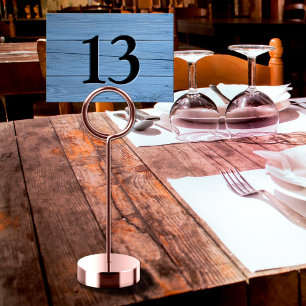 Rustic Faux Engraved White Light Blue Cafe Table Number