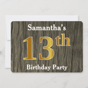 Rustic, Faux Gold 13th Birthday Party; Custom Name Invitation