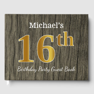Rustic, Faux Gold 16th Birthday Party; Custom Name Guest Book
