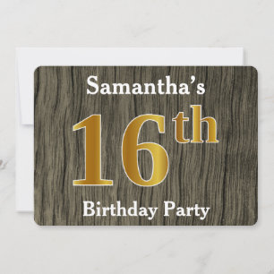 Rustic, Faux Gold 16th Birthday Party; Custom Name Invitation