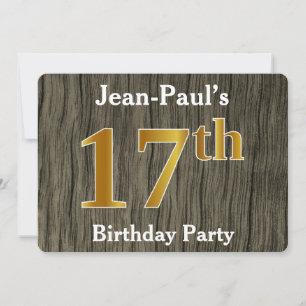 Rustic, Faux Gold 17th Birthday Party; Custom Name Invitation