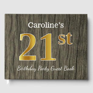 Rustic, Faux Gold 21st Birthday Party; Custom Name Guest Book