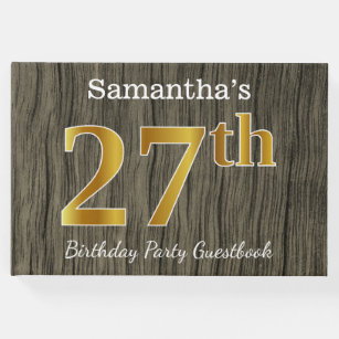 Rustic, Faux Gold 27th Birthday Party; Custom Name Guest Book