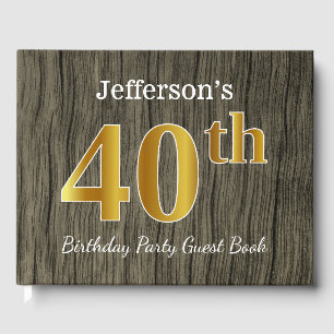 Rustic, Faux Gold 40th Birthday Party; Custom Name Guest Book