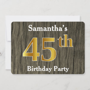 Rustic, Faux Gold 45th Birthday Party; Custom Name Invitation