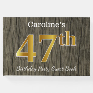 Rustic, Faux Gold 47th Birthday Party; Custom Name Guest Book