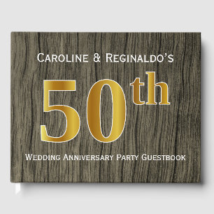 Rustic, Faux Gold 50th Wedding Anniversary Party Guest Book