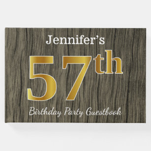 Rustic, Faux Gold 57th Birthday Party; Custom Name Guest Book