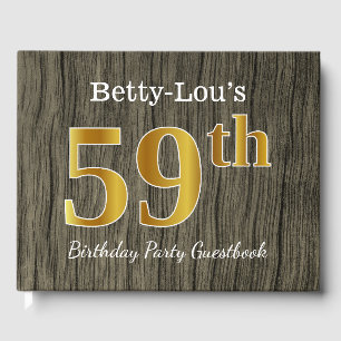 Rustic, Faux Gold 59th Birthday Party; Custom Name Guest Book