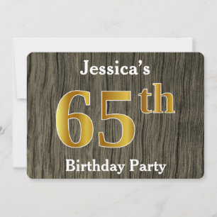 Rustic, Faux Gold 65th Birthday Party; Custom Name Invitation