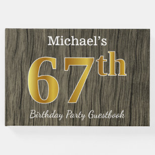 Rustic, Faux Gold 67th Birthday Party; Custom Name Guest Book