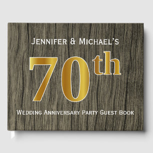Rustic, Faux Gold 70th Wedding Anniversary Party Guest Book