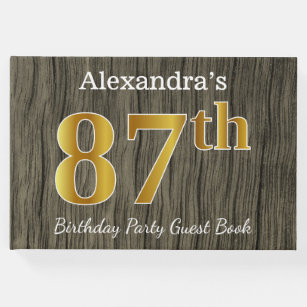 Rustic, Faux Gold 87th Birthday Party; Custom Name Guest Book