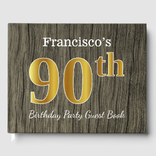 Rustic, Faux Gold 90th Birthday Party; Custom Name Guest Book