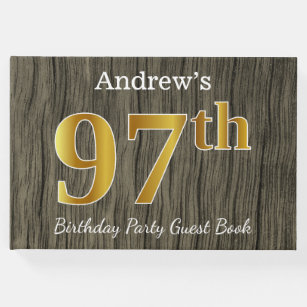 Rustic, Faux Gold 97th Birthday Party; Custom Name Guest Book