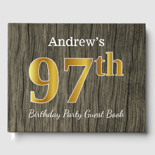 Rustic, Faux Gold 97th Birthday Party; Custom Name Guest Book