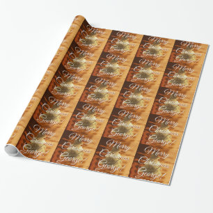 Rustic Faux Gold Brown Christmas Tree Pattern Wrapping Paper