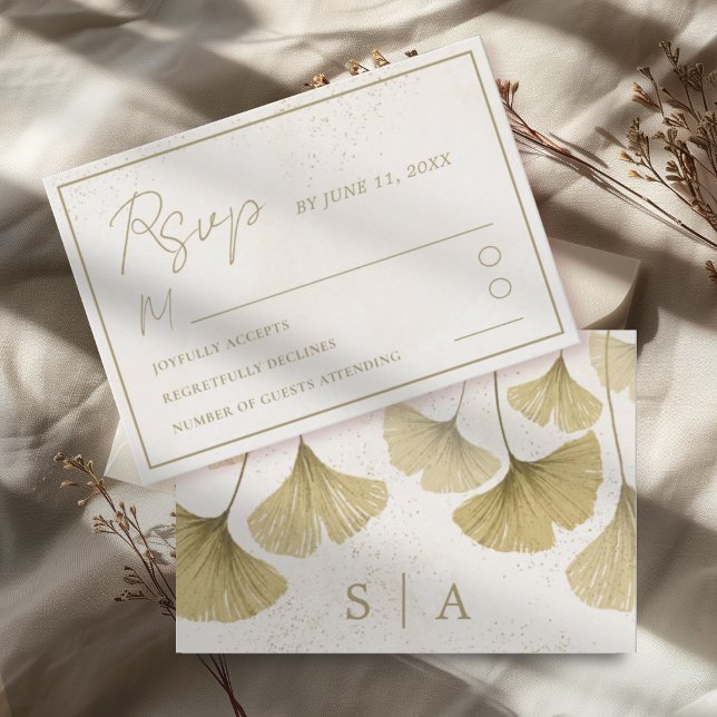 Rustic Faux Gold Tropical Foliage Wedding RSVP (Creator Uploaded)