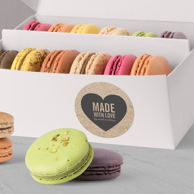 Rustic Faux Kraft and Grey Heart Made with Love Classic Round Sticker (Creator Uploaded)