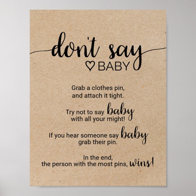 Rustic Faux Kraft Calligraphy Don't Say Baby Sign (Front)