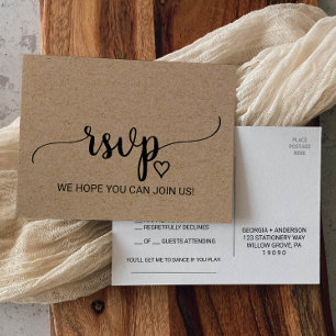 Rustic Faux Kraft Calligraphy Song Request RSVP Invitation Postcard