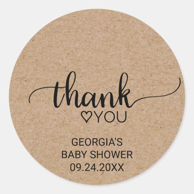 Rustic Faux Kraft Calligraphy Thank You Favour Classic Round Sticker (Front)
