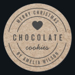 Rustic Faux Kraft Homemade Goods Merry Christmas Classic Round Sticker<br><div class="desc">Rustic Faux Kraft Bold "Homemade Goods Merry Christmas" sticker featuring dark grey heart, text all in dark grey against a kraft like pattern background. It's perfect for labelling what you've made. Personalise it by replacing the placeholder text. For more options such as to change the font, it's size, spacing between...</div>
