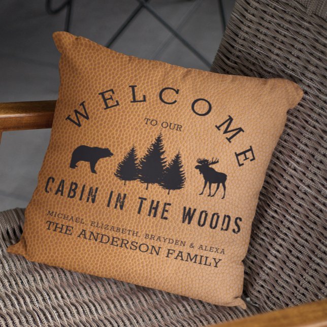 Rustic Faux Leather Country Welcome Family Name   Cushion (Creator Uploaded)