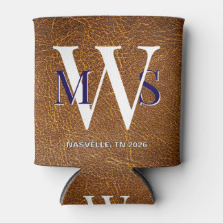 Rustic Faux Leather Custom Monogram Nashville Can Cooler
