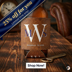 Rustic Faux Leather Custom Monogram Nashville Can Cooler