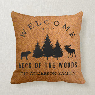 Rustic Faux Leather Welcome Cabin Woods Cushion