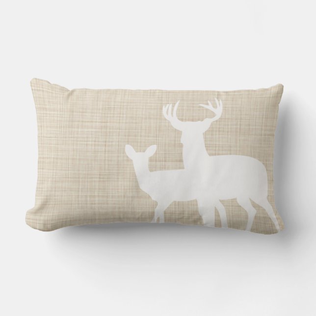 Rustic Faux Linen Male Female Deer Lumbar Cushion (Front)
