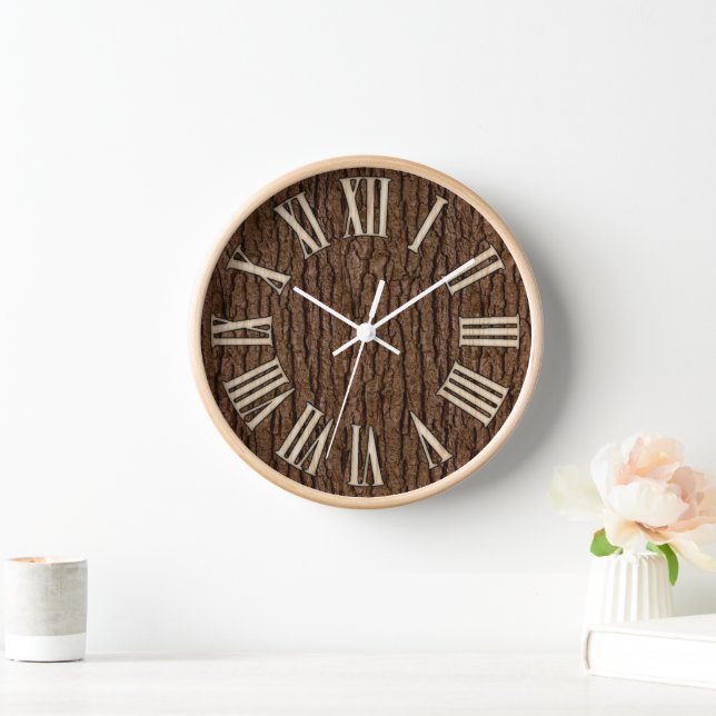 Rustic Faux Piece of Wood Grain Tree Bark Clock (Home)