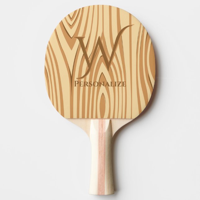 Rustic Faux Stained Brown Wood Personalised Custom Ping Pong Paddle (Front)