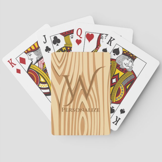 Rustic Faux Stained Brown Wood Personalised Custom Playing Cards (Back)