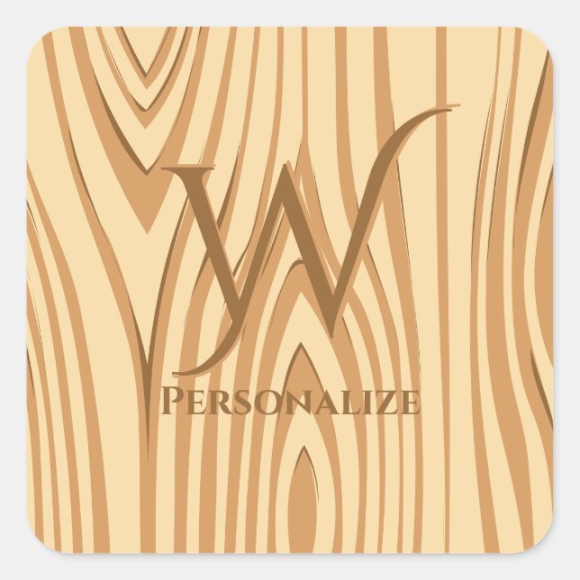 Rustic Faux Stained Brown Wood Personalised Custom Square Sticker (Front)