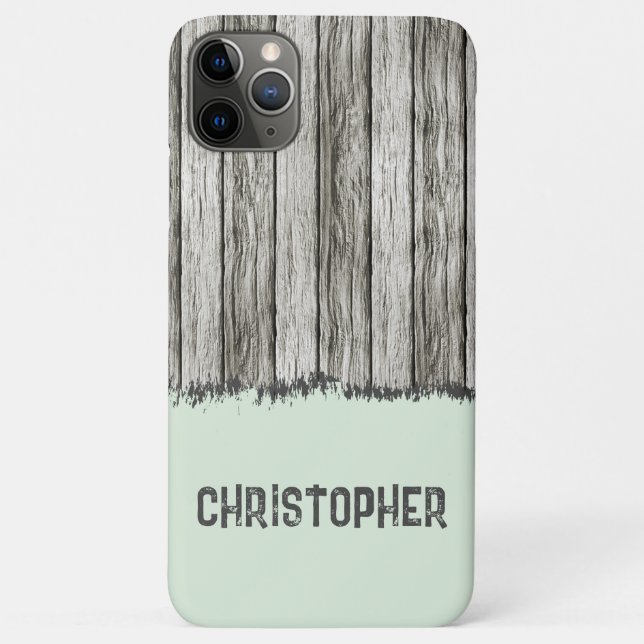 Rustic faux wood add name grey and green Case-Mate iPhone case (Back)