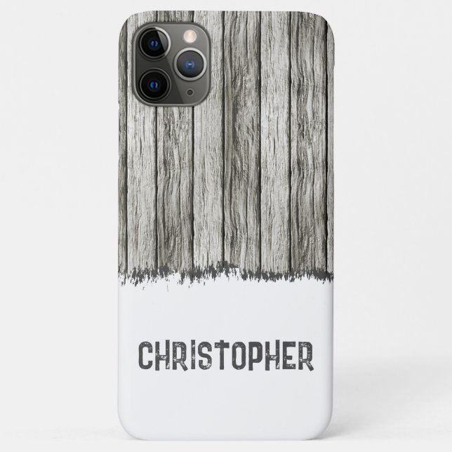 Rustic faux wood add name grey and white Case-Mate iPhone case (Back)