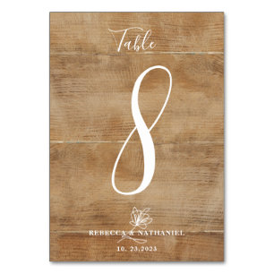 Rustic Faux-Wood Calligraphy Script Wedding Table Number