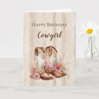 Rustic Faux Wood Cowgirl Floral Boots Birthday