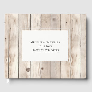 Rustic Faux Wood Cream White Wedding Guest Book