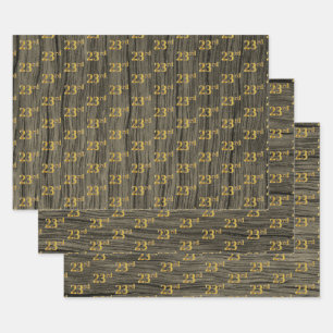 Rustic Faux Wood Grain, Elegant Faux Gold "23rd" Wrapping Paper Sheet