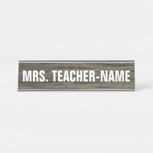 Rustic, Faux Wood Grain Pattern + Custom Name Desk Name Plate