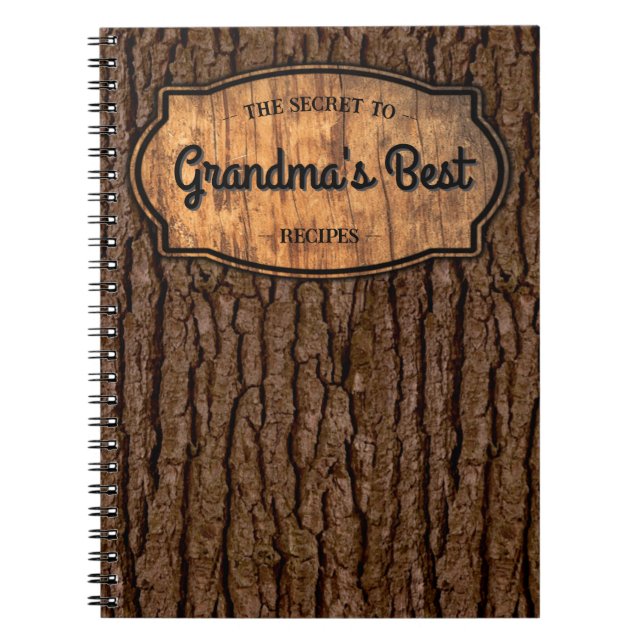 Rustic Faux Wood Grain Tree Bark Recipe Cookbook Notebook (Front)